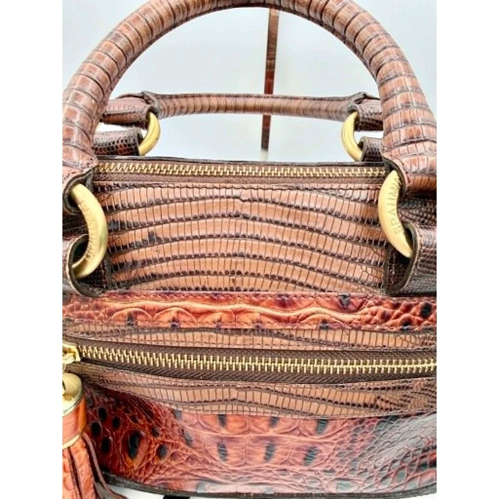Brahmin Anna Satchel Embossed Leather Satchel Crossbody Bag Tassel Gold Hardware